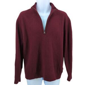 Woolrich Sweater Mens XL 1/4 Zip Merino Wool Red Outdoor Hiking Fisherman Preppy